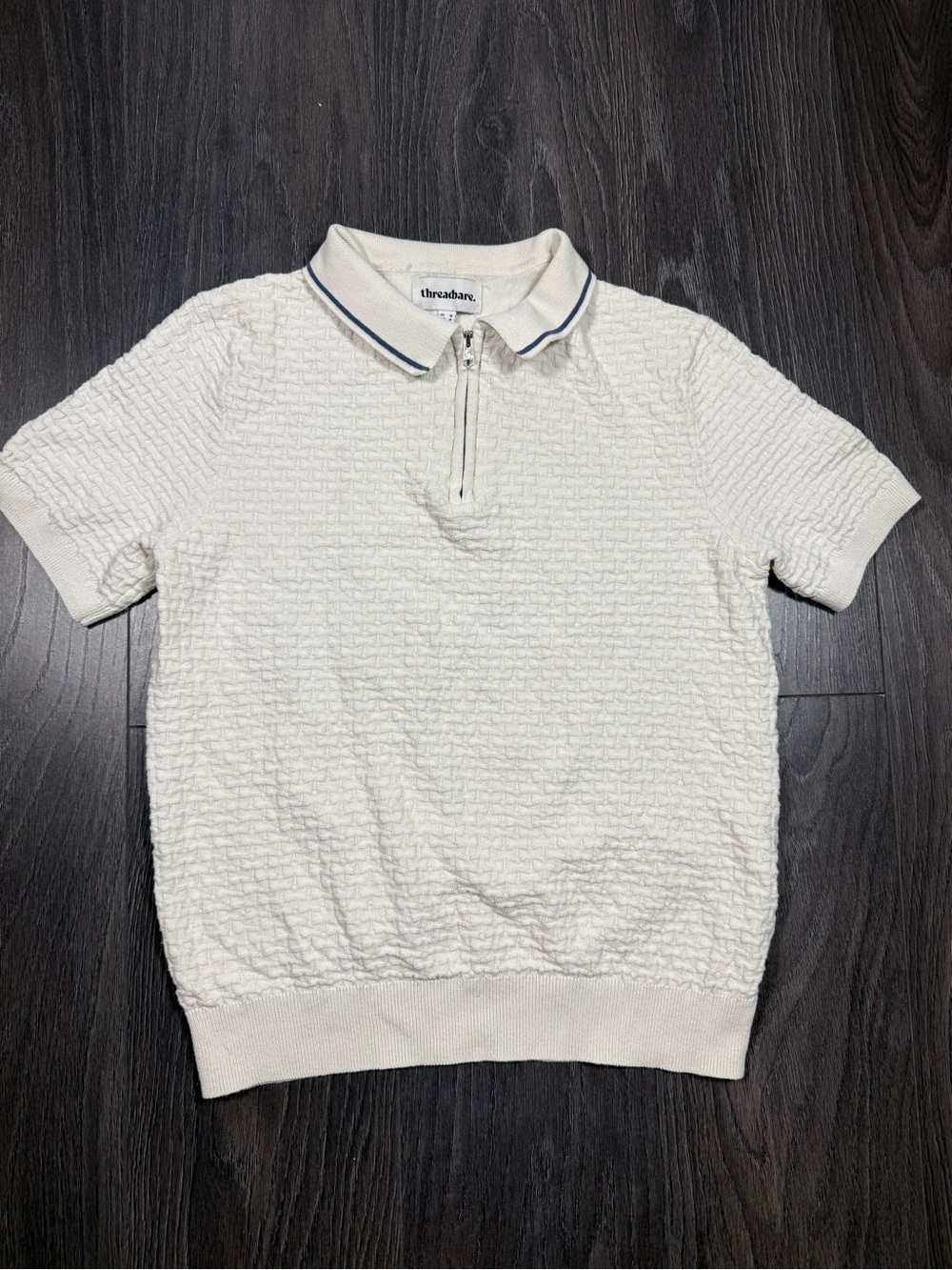 Threadbare White Textured Short-Sleeve Polo with Half-Zip